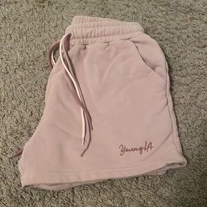 YoungLA for her W107 triple string shorts in dusty pink